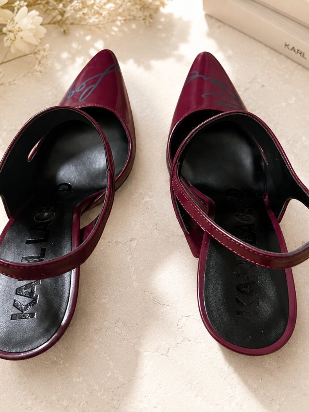 Karl Lagerfeld Burgundy Logo Slingback Heels – Size 7.5 NWOT - Picture 3 of 5